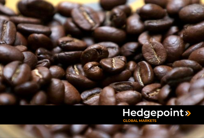 Coffee beans represent fluctuations in the price of the commodity.