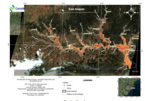 Delimitação da área alagada pelas enchentes de abril/maio de 2024 no Rio Grande do Sul: